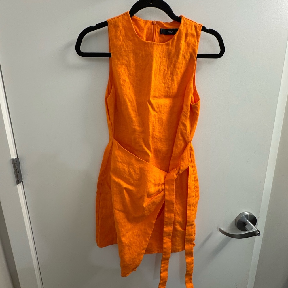 Mango Orange Asymmetrical Tie Front Cocktail Dress